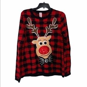 Vintage Ugly Christmas Sweater Plaid Red Black